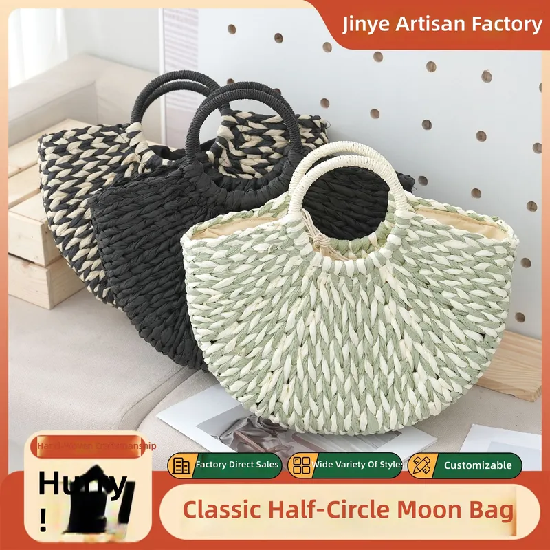 Women'S Bags Handbags - Damska torebka księżycowa, półokrągła, wielokolorowa, pleciona,